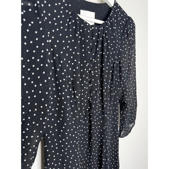 Reformation Mels Chiffon Polka Dot 3/4 Sleeve A-Line Midi Dress Black White 2 - Picture 7 of 16